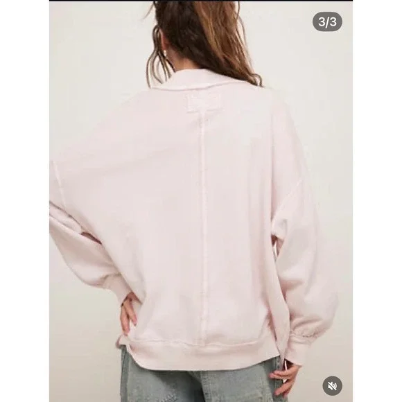 WE THE FREE Pink Mock Neck Ribbed Long Sleeve Oversized Sweatshirt Women S - Picture 2 of 10